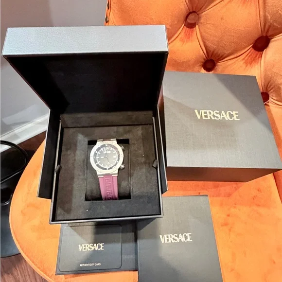 Versace Silver Watch with Rich Purple Band